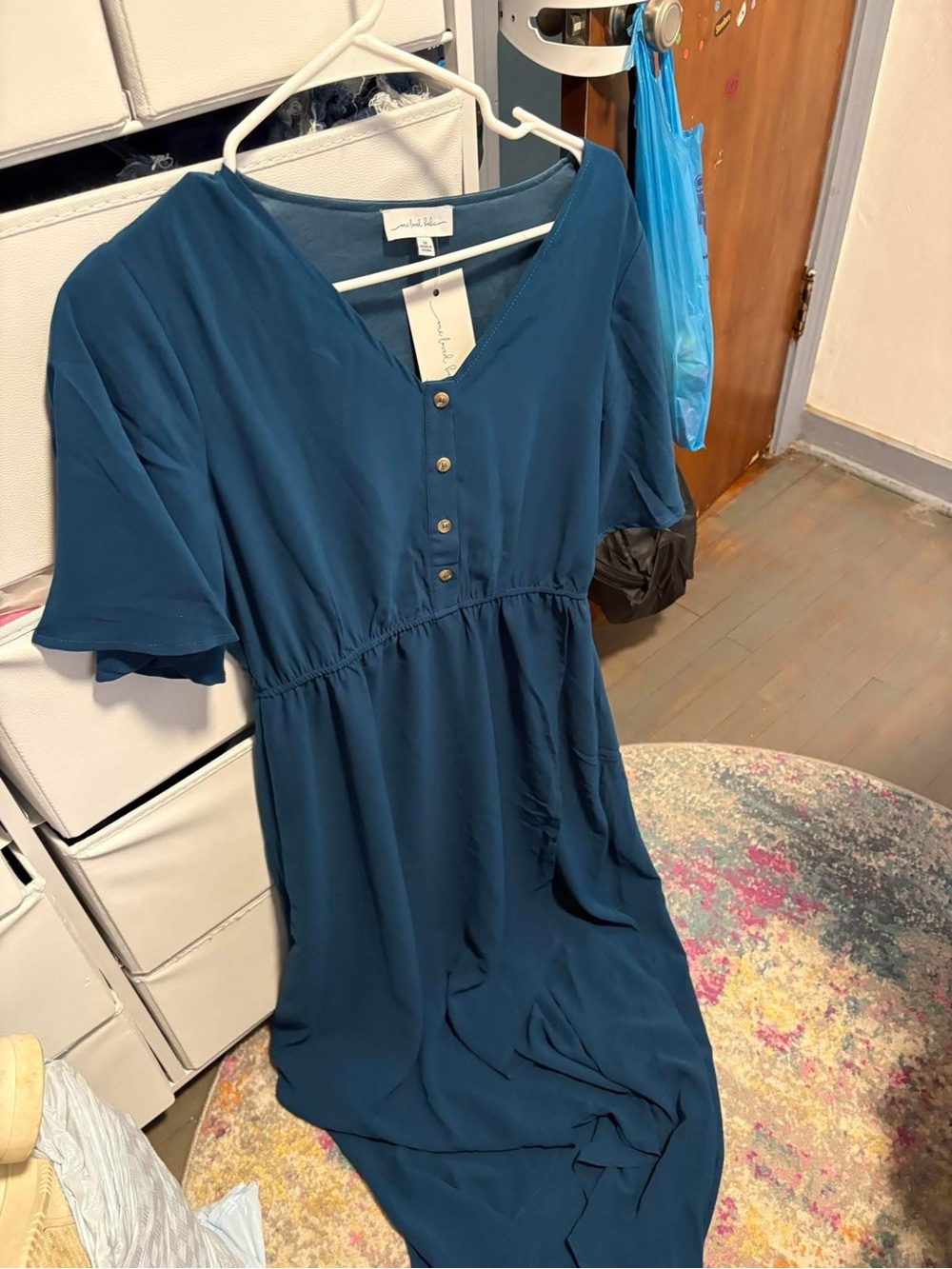 V-Neck Button-Front Maxi Dress in Teal